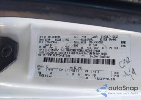 2007 Ford E-350 Super Duty Xl/Xlt from USA, damaged, VIN 1FBSS31L77DA37356